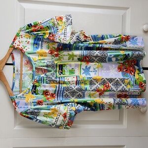 Wrapper Womens Colorful Blouse Size 3X Lace Cherries Butterflies Vacation Resort